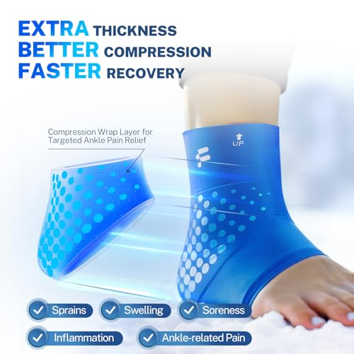 Ankle Ice Pack Wrap, Long-Lasting Cold Compression for Ankle Recovery 1 Pack L Blue