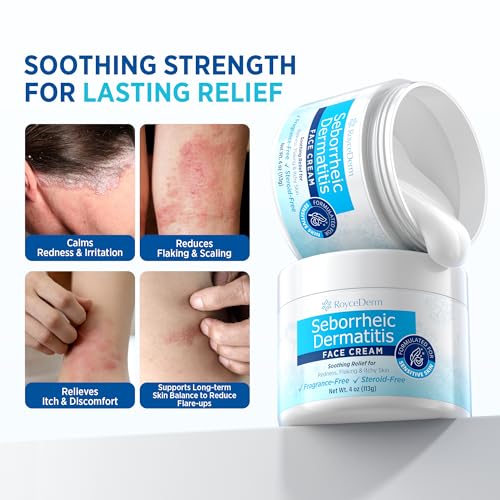 Roycederm Seborrheic Dermatitis & Psoriasis Face Cream – Steroid-Free Moisturizer for Redness, Flaking & Sensitive Skin – Face, Scalp & Body Daily Relief – Fragrance-Free, Non-Greasy, 4 oz