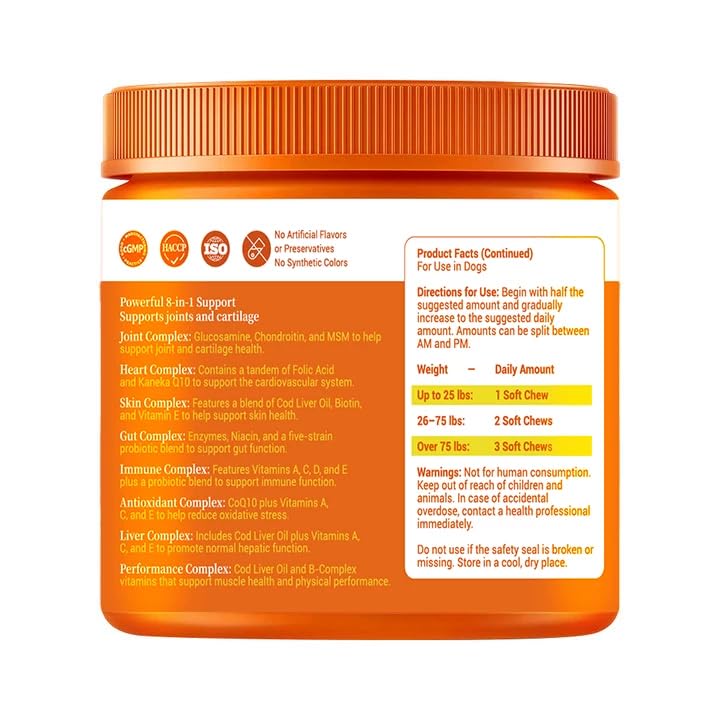 Paw-FECT Piece 8-in-1 Natural Dog Multivitamin Chews, Dog Supplement for Hips & Joints, Skin & Coats, Digestion, Immune Support, Omega 3, Anitoxidents, for All Ages and Breeds, Chicken-120 Count