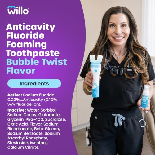 Willo Fluoride Foam Kids Toothpaste, 2 oz, Pack of 4, Bubble Twist