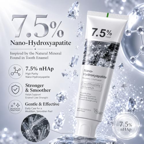 7.5% Hydroxyapatite Toothpaste for Enamel Protection, Fluoride-Free Formula with Gentle Mint, for Sensitive Teeth, Daily Protection, Long-Lasting Fresh Breath, 4.23 Oz (Grey，3PC) Grey 4.23 Fl Oz (Pack of 3)