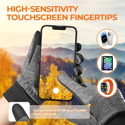 rivmount Lightweight Winter Running Gloves, Touch Screen & Anti-Slip Warm Thermal Glove Liners, Cool Weather Driving Cycling Hiking Biking Walking Sporting for Women Men Gray Medium