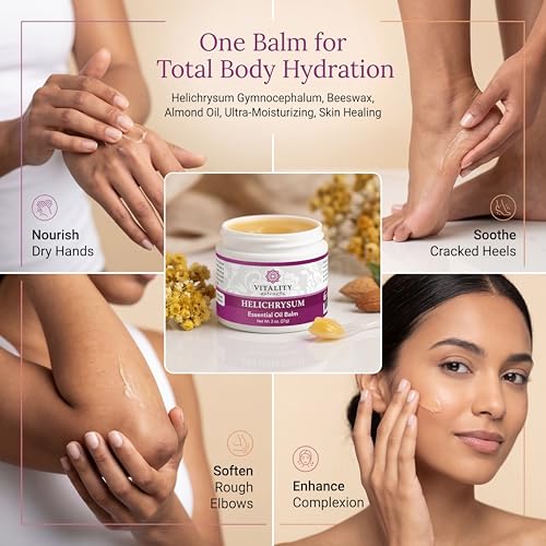 Vitality Extracts Helichrysum Balm - 2oz, Helichrysum Gymnocephalum, Beeswax, Almond Oil, Ultra-Moisturizing, Skin Healing, Full Body Hydration 2 Ounce (Pack of 1)