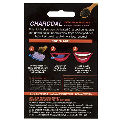 White Glo Activated Charcoal Teeth Whitening Powder, Highly Absobent to Clean Deep Stains and Discolouration, Fresh Mint Flavour (Pack of 6) 1.05 Ounce (Pack of 6)