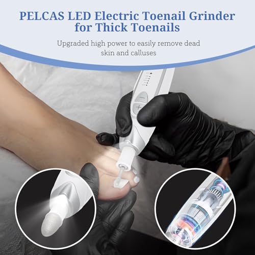 PELCAS Electric Nail File, Manicure and Pedicure Kit 5 Speeds & LED Light Silver