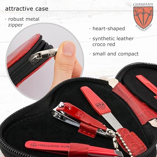 3 Swords Germany - brand quality 5 piece manicure pedicure grooming kit set for professional finger & toe nail care tweezers file clipper fashion leather case in gift box, Made by 3 Swords (17719) CROCO RED - CUTICLE SCISSORS