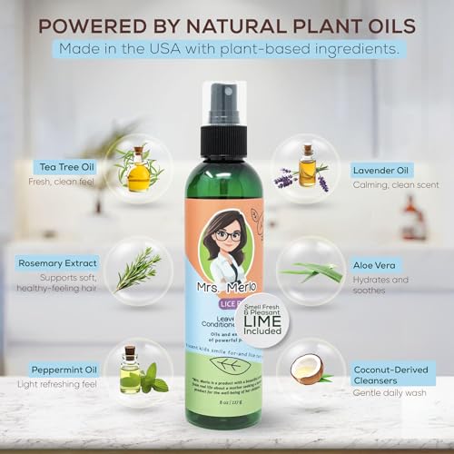 Lice Prevention Leave-In Conditioner Spray for Kids – Natural Daily Detangler with Plant Oils & Extracts – Gentle, Non-Greasy Formula for Shiny, Soft Hair – 8 oz