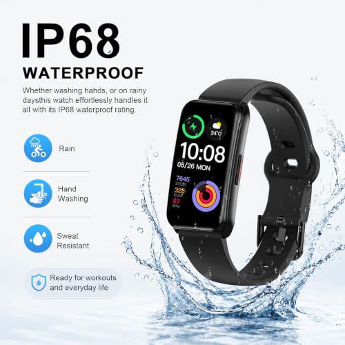 Choiknbo Fitness Tracker Watch with 24/7 Heart Rate, Blood Oxygen, Sleep Monitor, Activity Trackers with Step Counter Calorie Pedometer Watch for Women Men, IP68 Waterproof Black