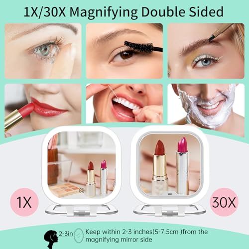 FASCINATE 7" Rechargeable Travel Makeup Mirror 30X Magnification (White) 7" White a