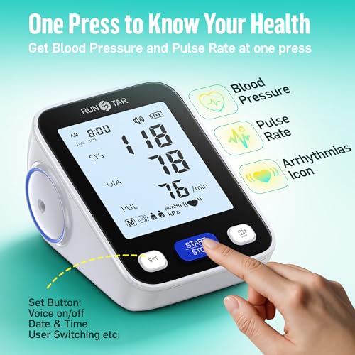 Runstar Upper Arm Blood Pressure Monitor with Wide Range Cuff (8.6'' -16.5'') for Home Use FSA&HSA Eligible, Automatic Digital BP Machine with Storage Bag, 2x99 Reading Memory Black