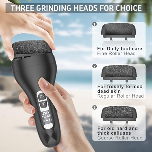 AdamPark Electric Foot File Callus Remover, Rechargeable Pedicure Tools Foot Care Kit, Portable Callus Remover Kit with 3 Roller Heads,2 Speed,Battery Display (Black Z2) Black Z2
