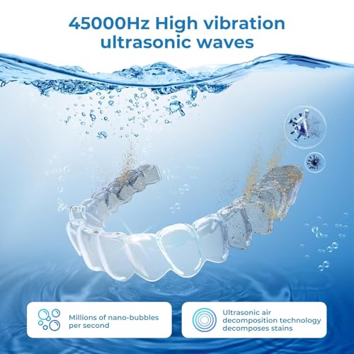 Ultrasonic Retainer Cleaner Machine, 45kHz Cleaner & 4 Modes, White
