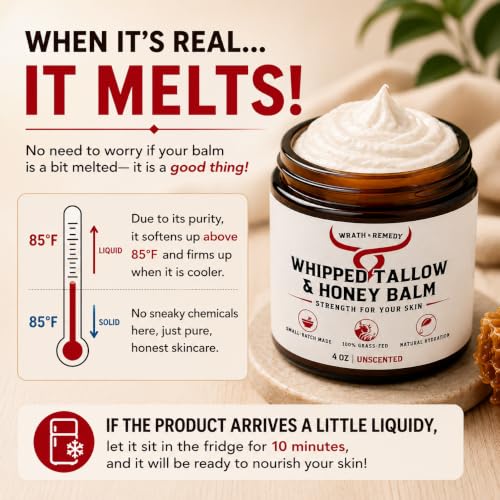 Organic Beef Tallow for Skin, Made in USA, Handcrafted, Unscented, 4 oz Whipped Unscented - 4oz