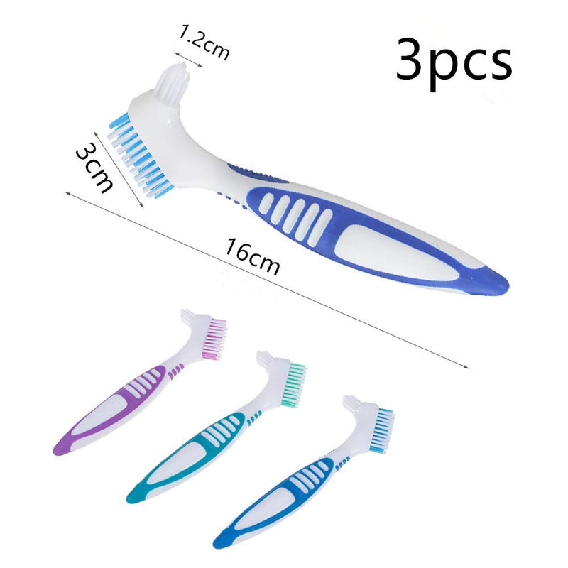 3 Pcs Denture Cleaning Brush Portable Cleaning Brush False Teeth Brushes for Denture Care Denture Cleaner with Multi-Layered Soft Bristles and Dual Angled (QIUTINGD-01) - BeesActive Australia