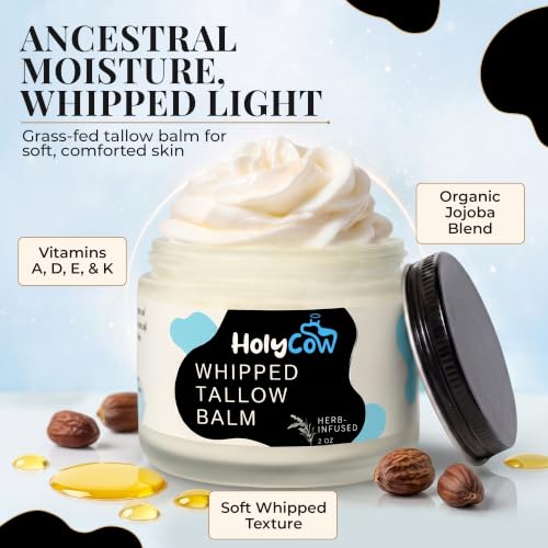 HolyCow Grass Fed Beef Tallow For Skin with Jojoba Oil, 2 Ounce - Unscented 2 Ounce (Pack of 1)
