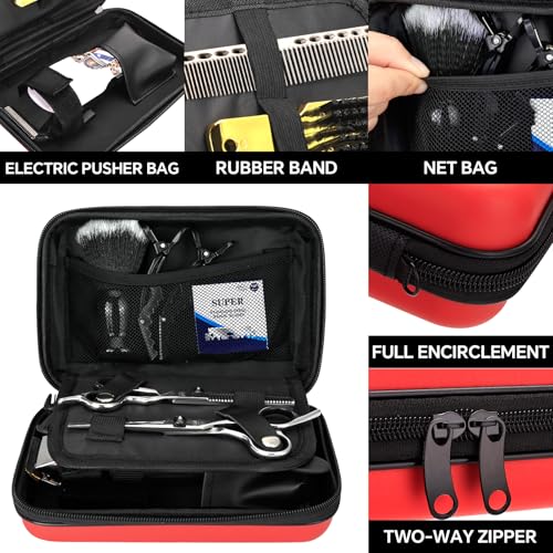 Professional Hair Cutting Scissors Shears Kits, 10 pcs Hair Cutting Kit Includes Barber Bag, Thinning Scissors, Combs, Razor Blades, Neck Duster, Clips for Salon & Home/Men/Women/Kids Red