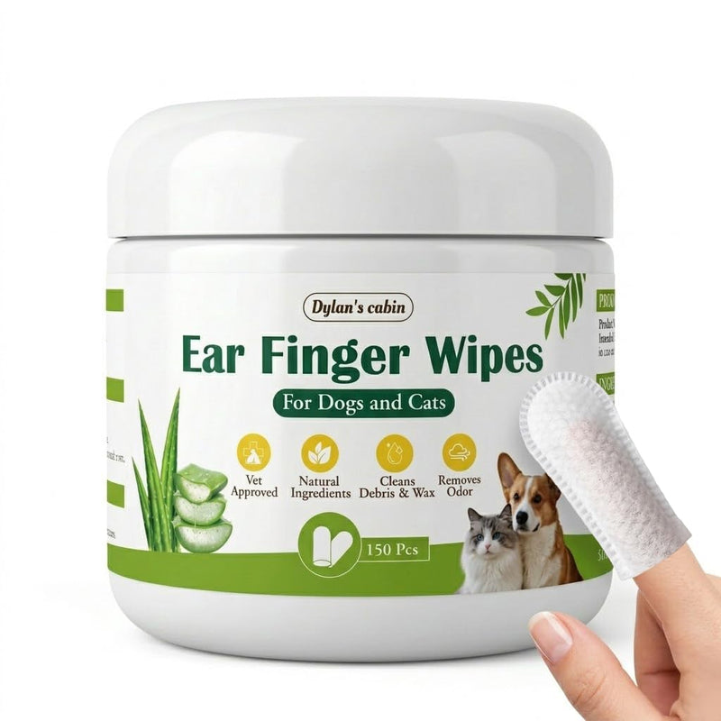 Dylan's cabin Cat Ear Wipes - 150 Count Finger Wipes for Dogs Cats, Pet Ear Cleaning Remove Wax Dirt Debris, Odor Gentle Alcohol Free Daily Ear Care pet ear finger wipes