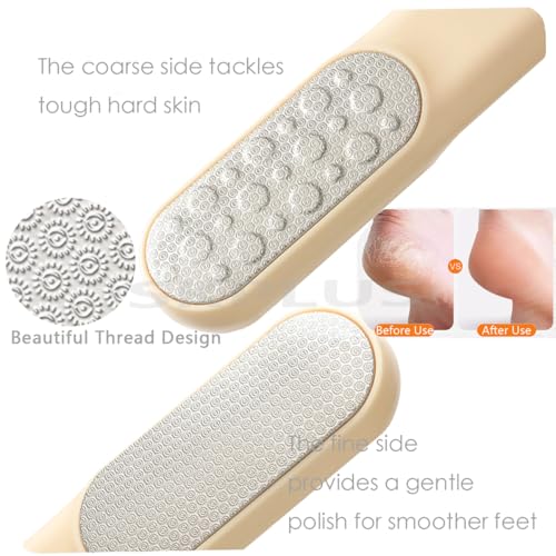 2-in-1 Foot File - Callus Shaver Skin Remover with 31 Blades - Stainless Steel Dual Sided Pedicure Feet Scrubber with Handle for Callus, Dry, Hard Dead Skin Removal - Heel Scraper Foot Care Tools