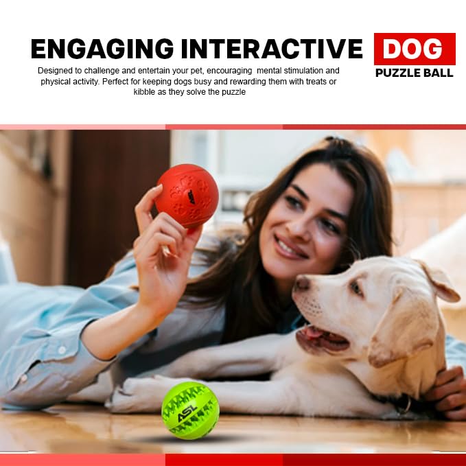 Pet Puzzle Toy 1 Pack (2 Balls) – Treat Dispensing, Chew & Interactive Dog Toys for Mental Stimulation, Slow Feeding, Dental Care, Teething Relief, Training, Boredom, and Enrichment Red & Green - BeesActive Australia