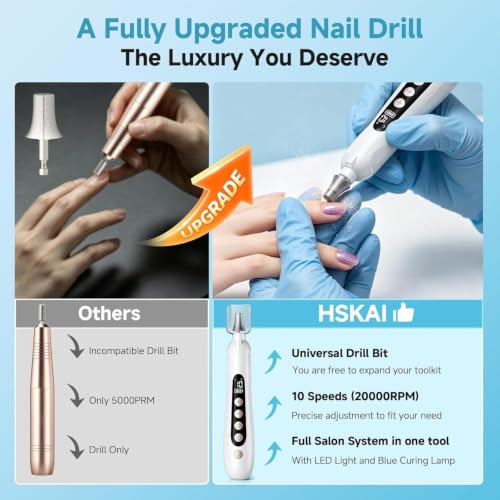 Electric Nail File, Cordless Toe Nail Grinder for Thick Toenails & Callus, Rechargeable Nail Drill for Manicure and Pedicure with LCD & Lamp, Gifts for Women Men Seniors White