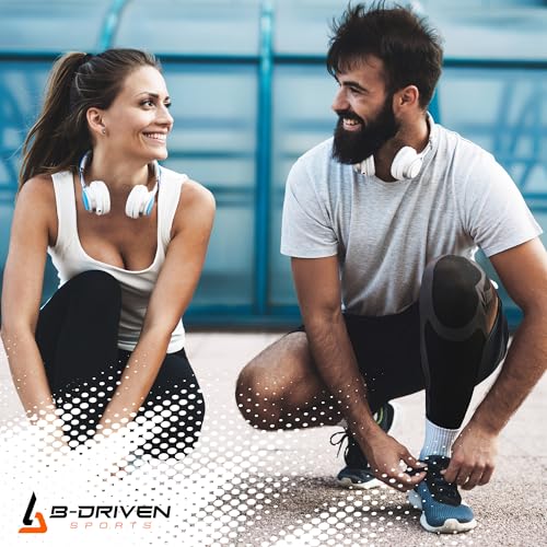 B-Driven Sports Full Leg Compression Sleeves, Graduated Compression 20-30mmHg, Thigh to Ankle, Medical Grade, Calf, Knee, Varicose Veins, Running, Sports, Men & Women - 1 Pair Medium