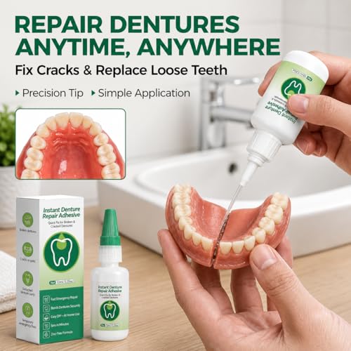 Dental Lab Instant Bonding, Professional Denture Repair Adhesive Kit, Fast Setting in 1 Min, Fix Broken Dentures &Retainer at Home, Strong Dental Adhesive Glue with Tools (10ML) Denture Use