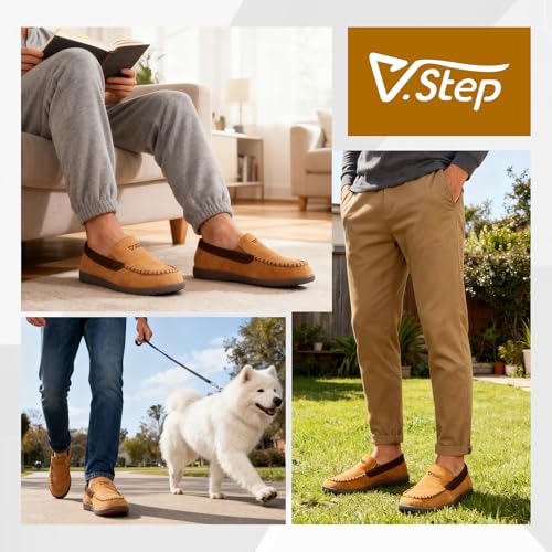V.Step Men Orthopedic Moccasin Slippers Wide Arch Support Plantar Fasciitis 9 Wide Beige