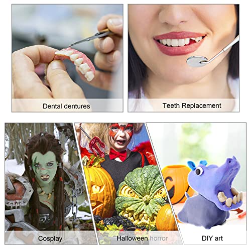 JMU 112 Pcs Dental Acrylic Resin Denture Teeth Shade A1 T8-4 Sets, False Teeth for Replacement, Halloween, DIY (28 Pcs/Set) T8, 4 Set