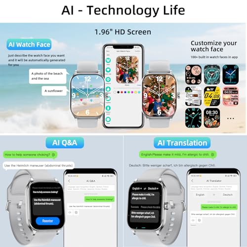 Smart Watch, GPS & Free Maps, 1.96" HD Screen, AI, Bluetooth Call & Text Gray 1.96"