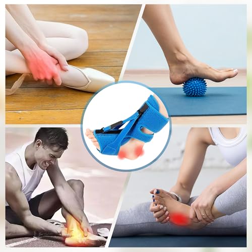 Plantar Fasciitis Night Splint - Adjustable Straps Relief Brace with Fasciitis Socks Massage Ball Arch Support, Foot Drop Achilles Tendonitis Heel Pain Night Support for Women Men (Blue) Blue