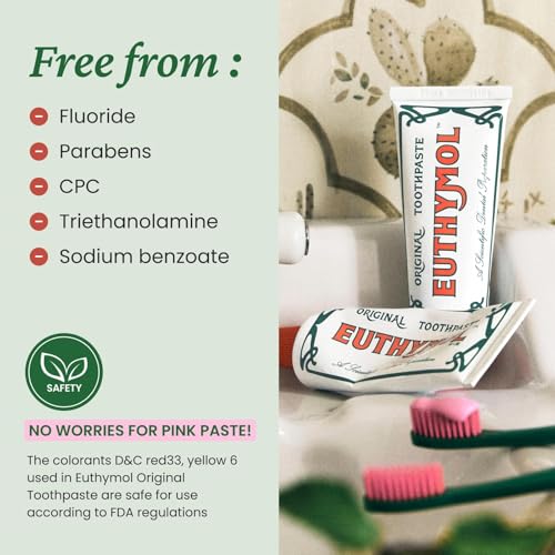 EUTHYMOL Original Pink Toothpaste, Fluoride-Free | 3.7 fl oz*2 (2 Pack) Pack of 2