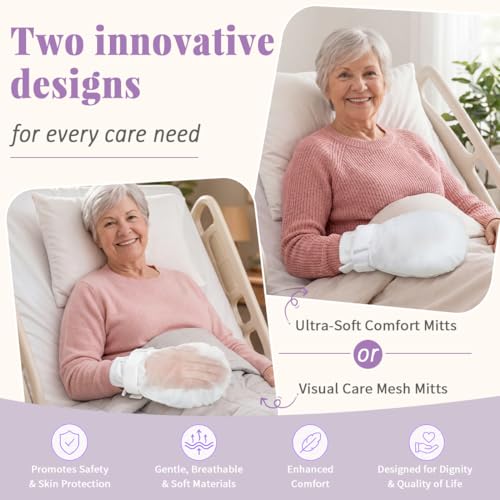 EHUCON Protective Hand Mitts with See-Through Mesh - Soft Control Mitts for Elderly Care, Anti-Scratching & Tube Pulling Prevention - Single Patient Use, 1 Pair (White, Lixin cloth) White