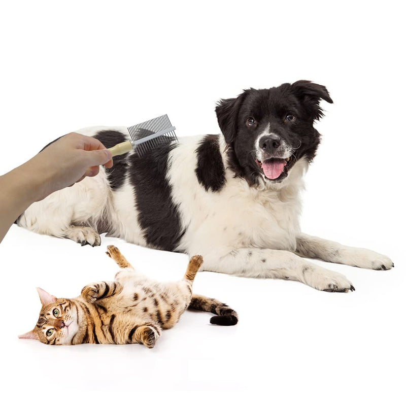 Wooden Handle Grooming Comb for Dogs Cats Pet（Double-Sided） Double-Sided Teech Comb - BeesActive Australia