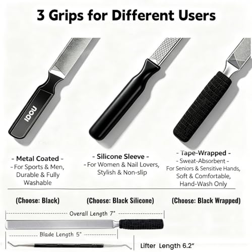 Heavy Duty Metal Toenail File for Thick Nails & Ingrown Lifter - SJYT3 Black Wrapped+silver Lifter