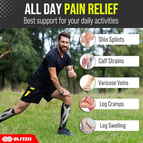 BLITZU 3 Pairs Calf Compression Sleeves for Women and Men Size S-M, One Black, Pink, Purple Calf Sleeve, Leg Compression Sleeve for Calf Pain and Shin Splints. Footless Compression Socks.