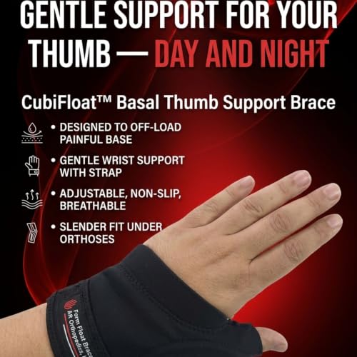 AR Orthopedics Basal Thumb Support Brace - Adjustable, Breathable, Non-Slip, Latex-Free Fabric for Adults - Offloads Basal Thumb Pain and Scar, Provides Padding and Support Left Black Small