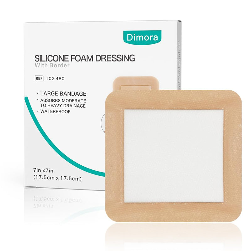 Dimora Large Bandage Ultra Soft Wound Dressing - Bordered Silicone Adhesive Foam Dressing 7"x7" (5"x5"pad) for Bed Sores,Burn Treatment,Large Surgical Wound,Diabetic Ulcers,5 Pack 7" x 7" (5 PCS) 7 x 7inch(5 PCS) - BeesActive Australia