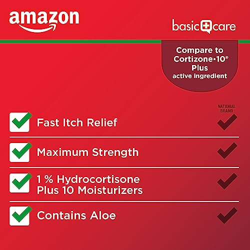 Amazon Basic Care Hydrocortisone 1% Anti-Itch Cream, White, 2 Ounce (Pack of 1) Moisturizing Relief