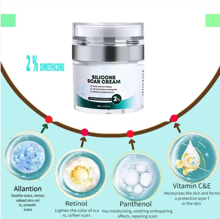 Advanced Silicone Scar Gel- Removal Cream for Old & New Scars, Effective on Acne Scars, Surgery Scars, Burn Scars, Stretch Marks, Anti Scar Gel 1.7 oz(50ml)