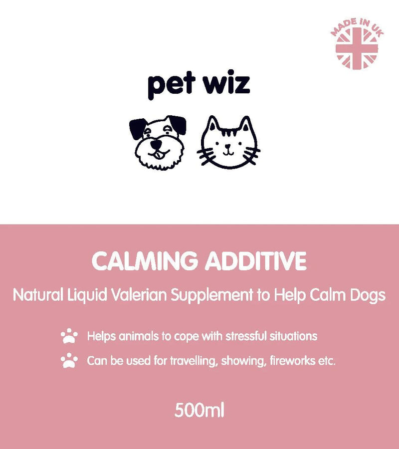 pet wiz Calming Additive for Dogs, Natural Valerian Supplement for Stressful Situations, 500ml, Made in UK.
