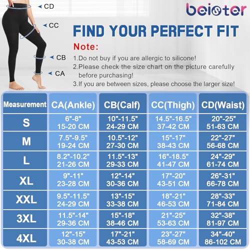 beister Compression Leggings, 15-20 mmHg Footless Waist-High Tights Black XL