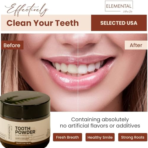 Elemental Wellness Remineralizing Tooth Powder for Healthy Teeth & Gums – All Natural Clove Flavor, Fluoride-Free, Vegan, No Artificial Flavors, 2 oz, Strengthens Enamel & Promotes Oral Health