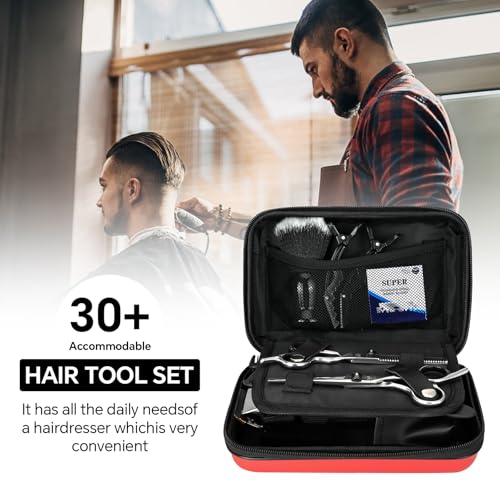 Professional Hair Cutting Scissors Shears Kits, 10 pcs Hair Cutting Kit Includes Barber Bag, Thinning Scissors, Combs, Razor Blades, Neck Duster, Clips for Salon & Home/Men/Women/Kids Red