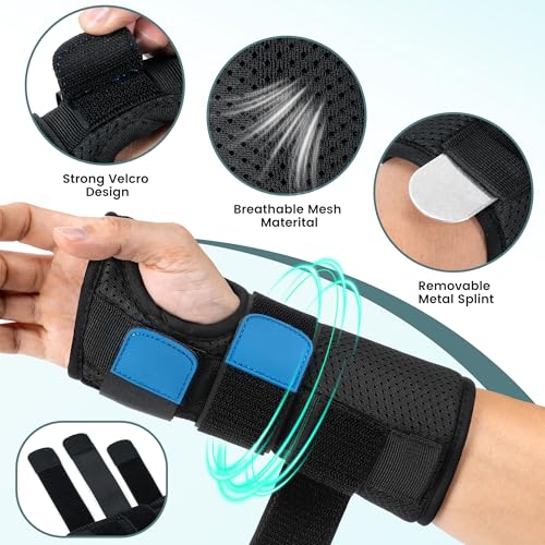 Medibot Blue Black Wrist Brace for Carpal Tunnel - Adjustable Spica Splint for Carpal Tunnel, Sprain, De Quervain's, Injuries, Wrist Pain, Tendonitis Pain Relief and Arthritis, M Size for Men & Women Medium Right Hand-Blue Black