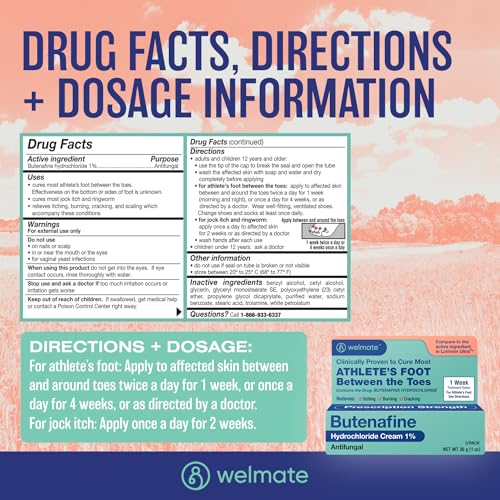 WELMATE Butenafine Hydrochloride 1% Antifungal Cream for Skin, 1 oz, 3pk 3 Pack