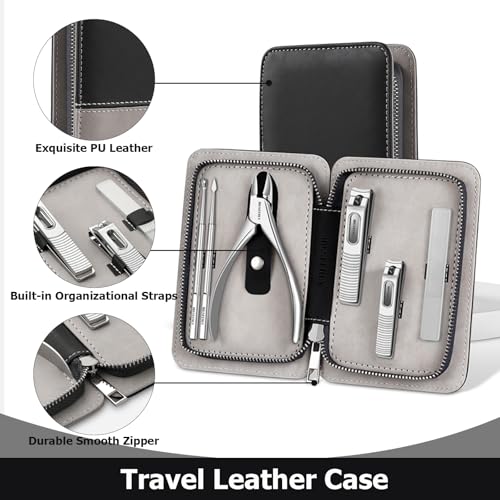 Manicure Set, Nail Cutters Set with Travel Leather Case, Silver