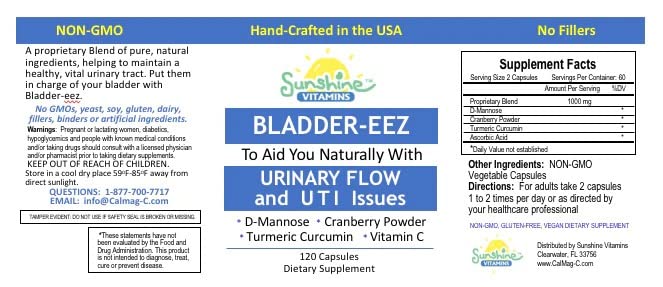 Bladder-EEZ | All-Natural Bladder Infection UTI Relief Support for Women with D-Mannose | Urinary Tract Infection Health with Immune System Support (1 Bottle of 120 Capsules)