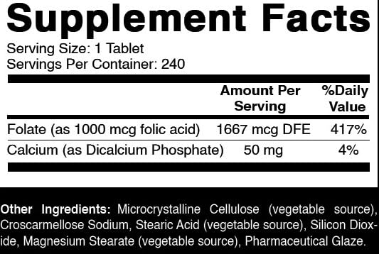 Oxify Folic Acid 1000 mcg, 240 Tablets | Gluten-Free, Non-GMO, Made in USA