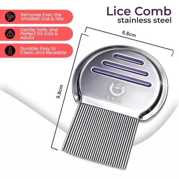 Professional Head Lice Comb Kit for Kids and Adults, Stainless Steel Fine Tooth Nit Comb for Removing Lice, Nits, Eggs and Dandruff, Reusable Hair Treatment Comb Set