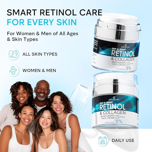 Face Moisturizer Retinol Cream, Anti Aging Neck Firming, [2Pack] Collagen Day & Night Face Cream with Hyaluronic Acid for Women & Men, 3.7 Fl Oz 1.85 Fl Oz (Pack of 2)